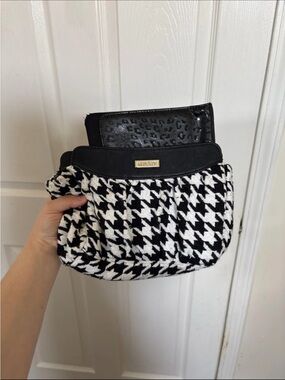 Miche Black and White Houndstooth Clutch with Logo Plaque